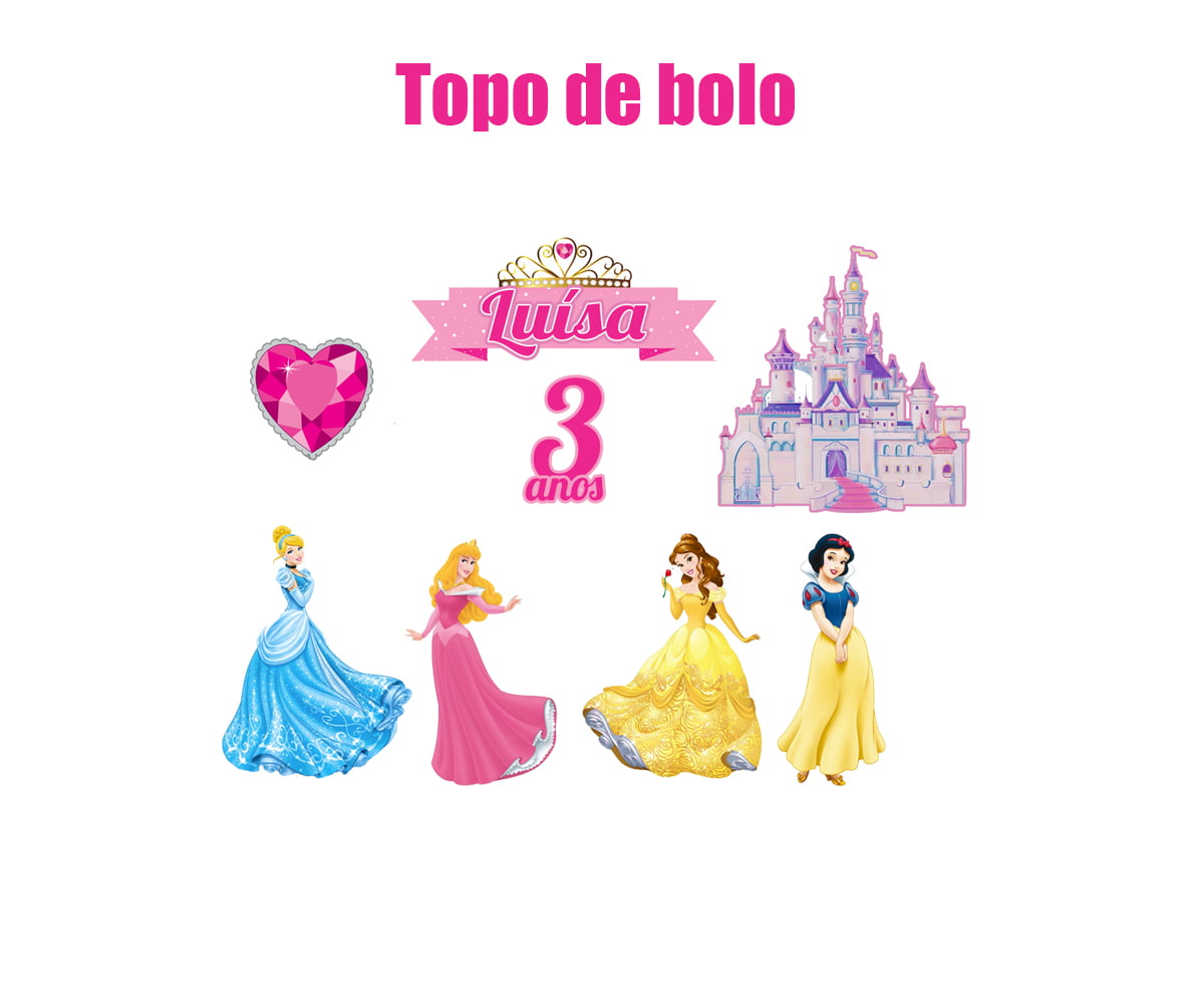 bolo decorado das princesas com papel de arroz 