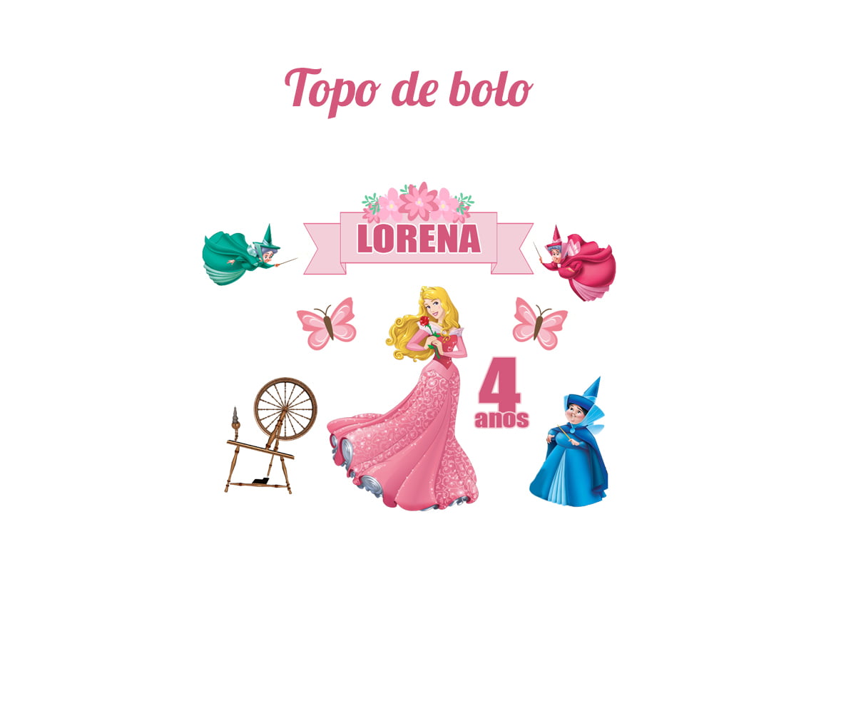 Topo de Bolo c/ Nome Tema Princesa Aurora