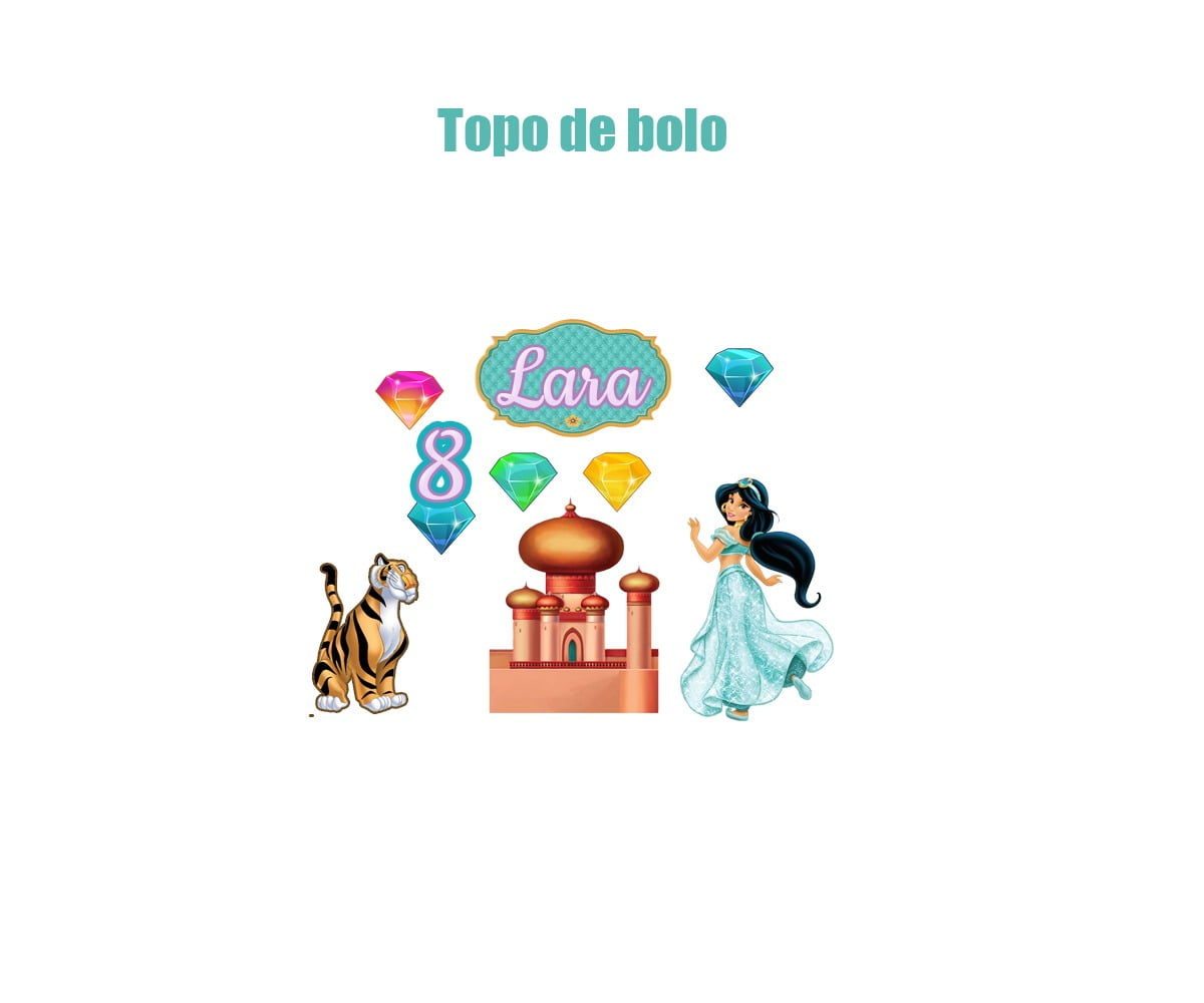 Kit Topper De Bolo/ Tags/Topo Princesa Jasmine