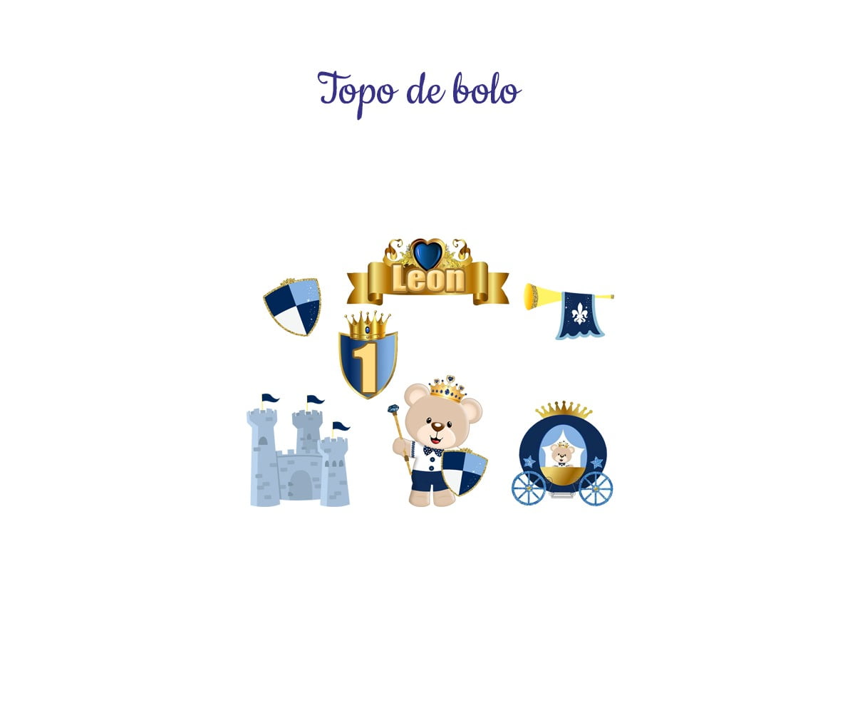 Kit Topo Topper de Bolo Masculino Azul Personalizado