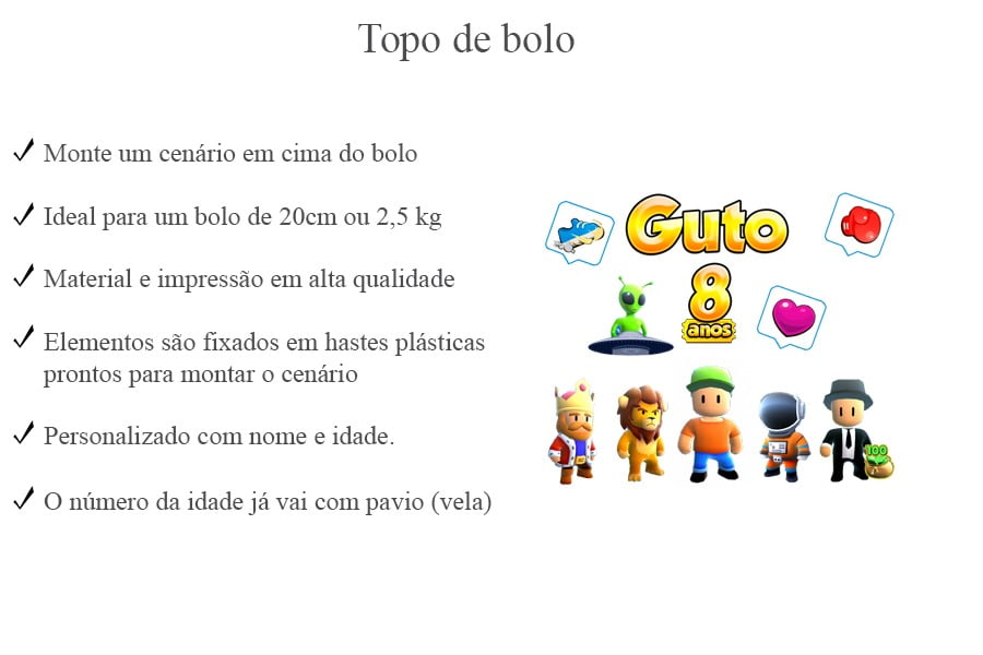 Topo de bolo jogo stumble guys topper personalizado com nome e