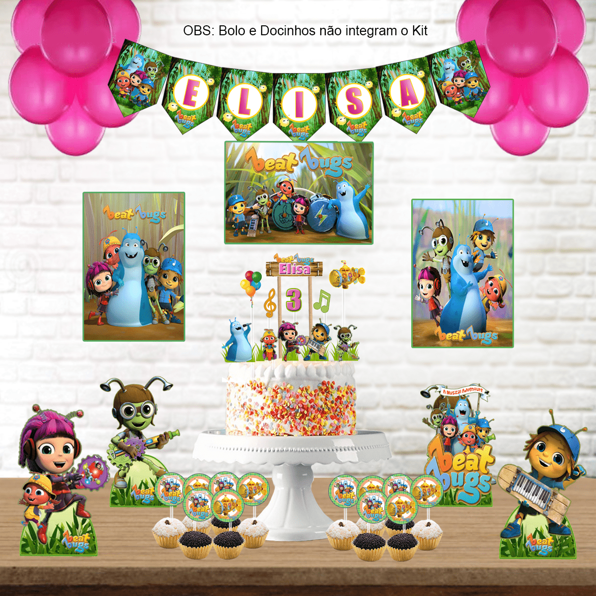 Kit Aniversário Em casa Personalizado - Beat Bugs menina