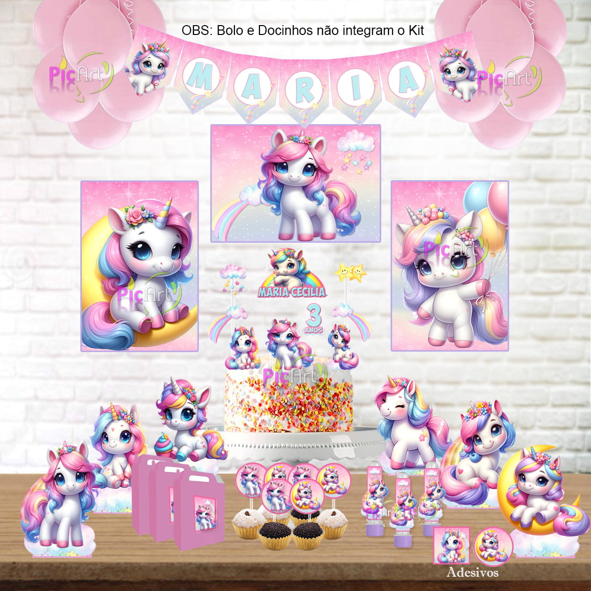 Kit Aniversário Personalizado Unicórnio Colors