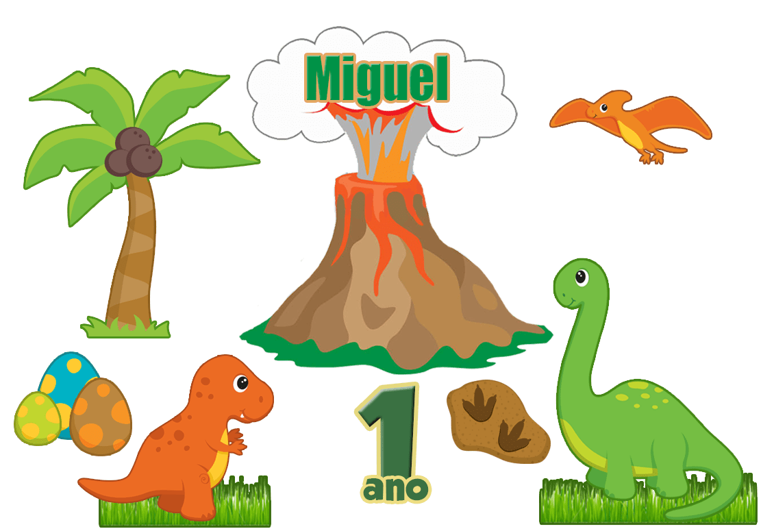 Festa personalizada infantil dinossauros desenhos e ilustração