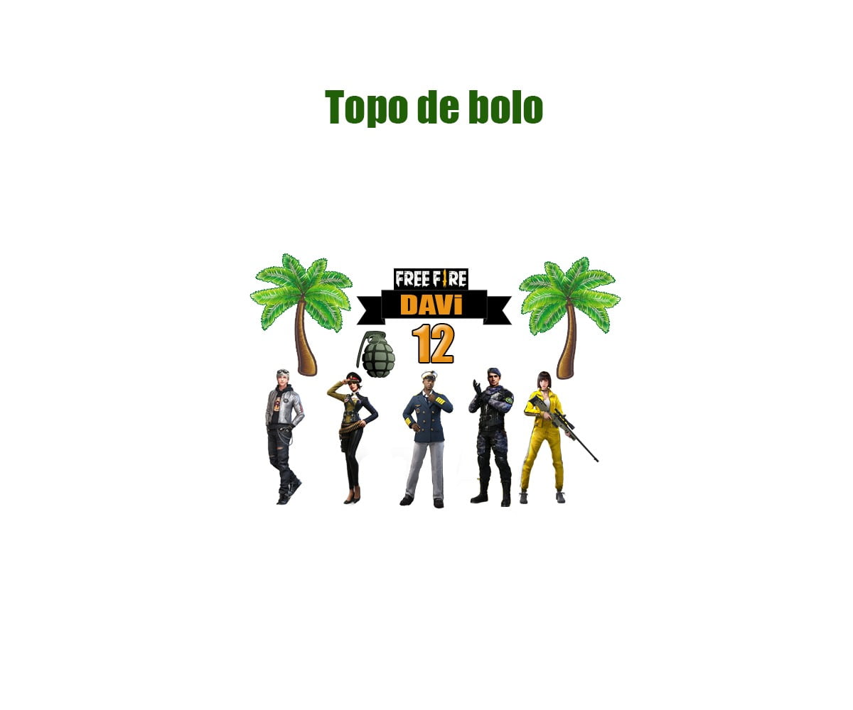 Topo De Bolo Personalizado, Tema: Free Fire