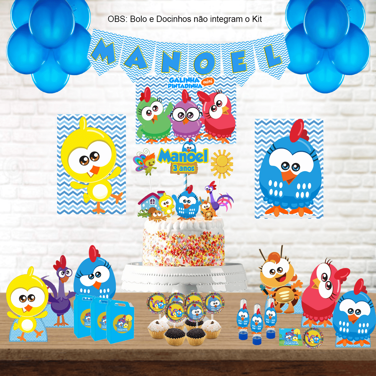 Kit Aniversário Personalizado Galinha Pintadinha Mini para meninos