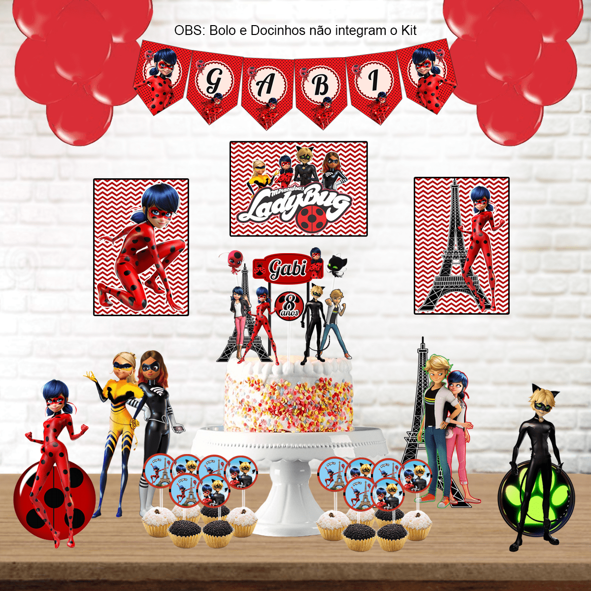 Miraculous Ladybug e cat noir topo de bolo festa de aniversário