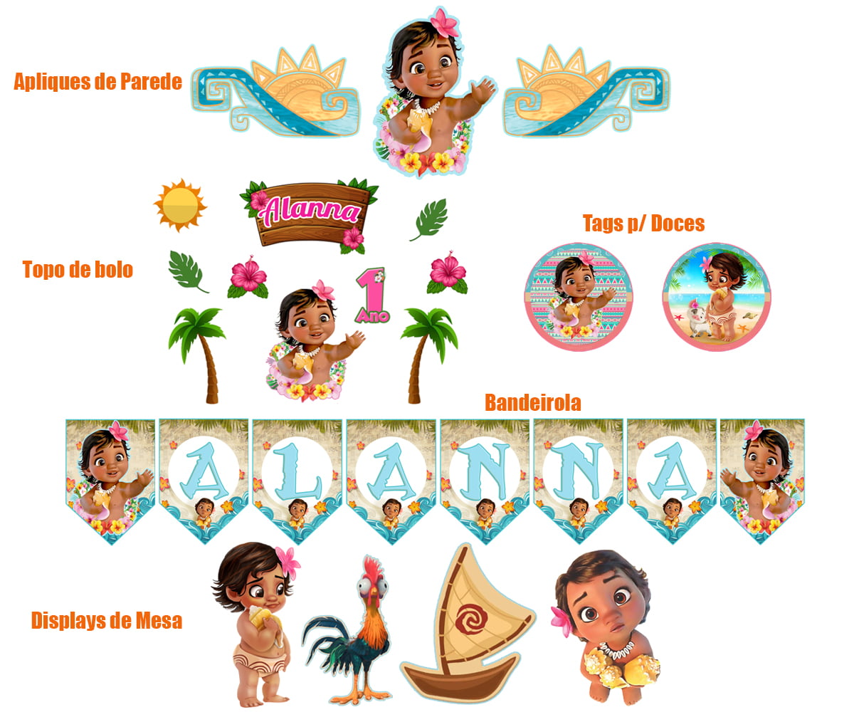 Decoração Aniversário Moana Baby Infantil Kit Festa Com 40 Itens