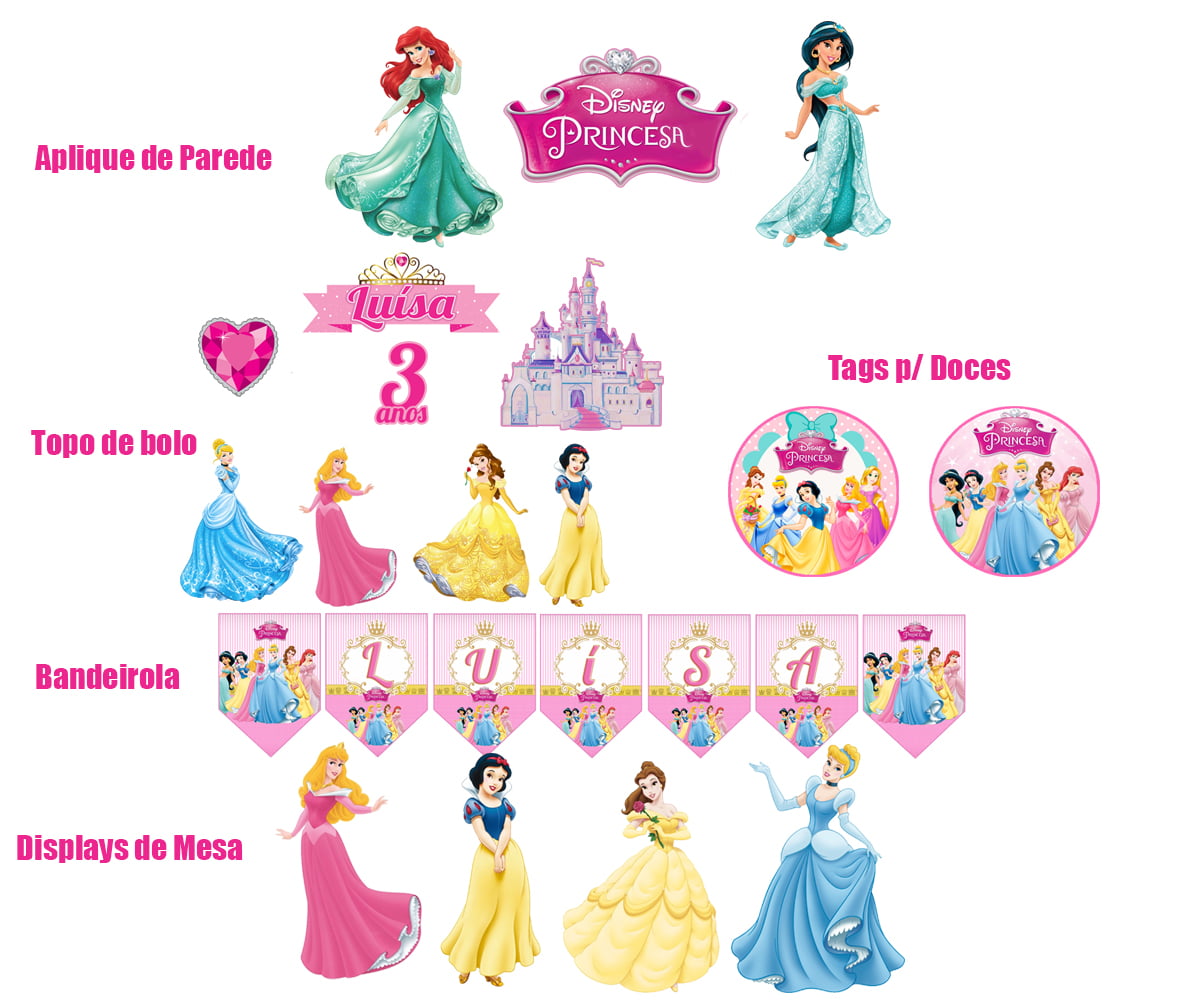 Festa Em Casa Princesas Decoração Aniversário Topo Bolo Simples