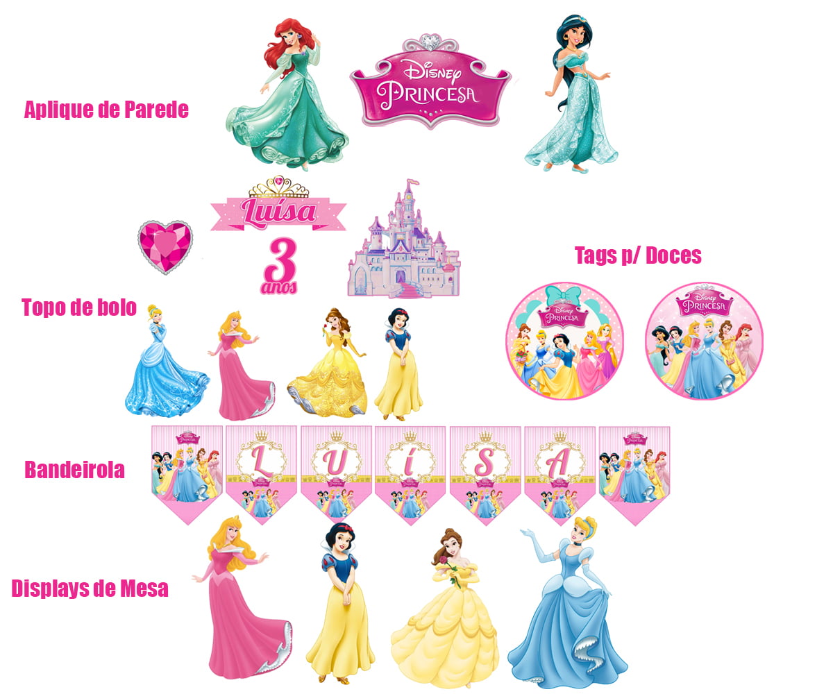 Topo Topper De Bolo Personalizado Princesas Disney