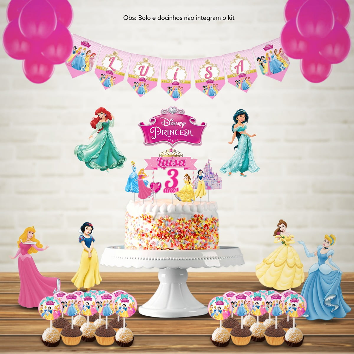 A imagem pode conter: texto  Bolo princesa, Festas de aniversário de  princesa, Decoração festa princesas disney