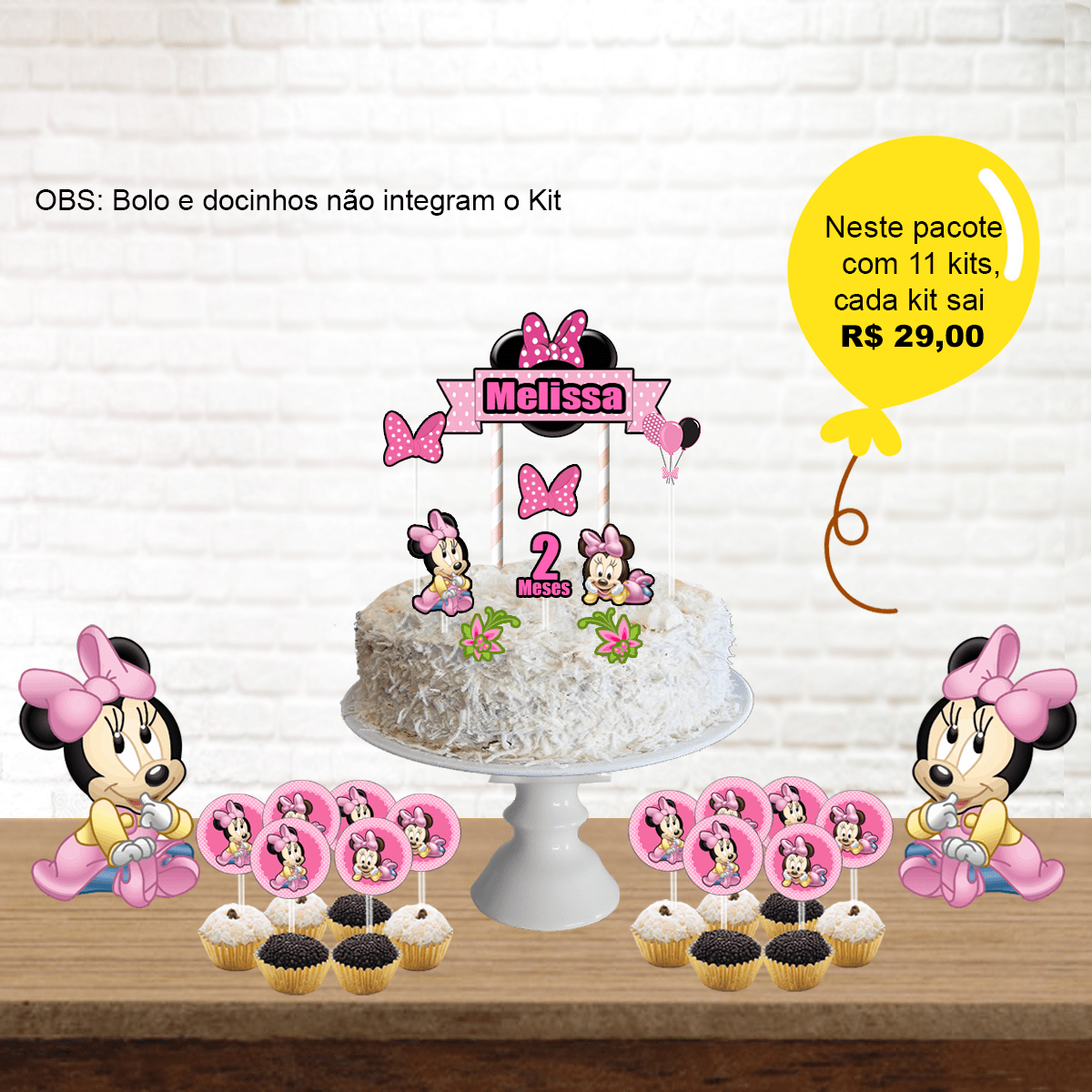 Bolo minnie rosa c/ papel arroz especial 