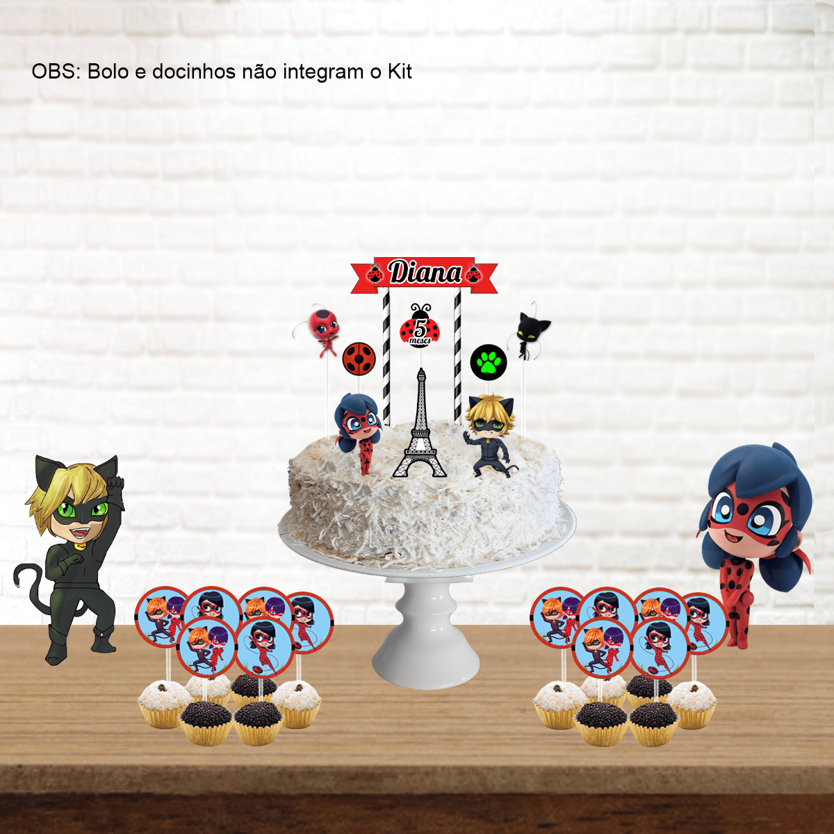 Miraculous Ladybug e cat noir topo de bolo festa de aniversário